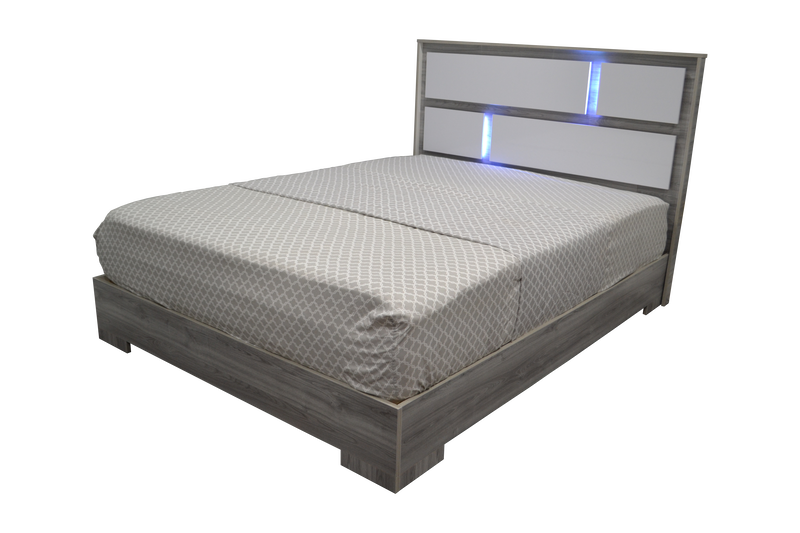 Dubai Bed in Frosty Gray with White Glossy, with Modern Platform & LED Headboard