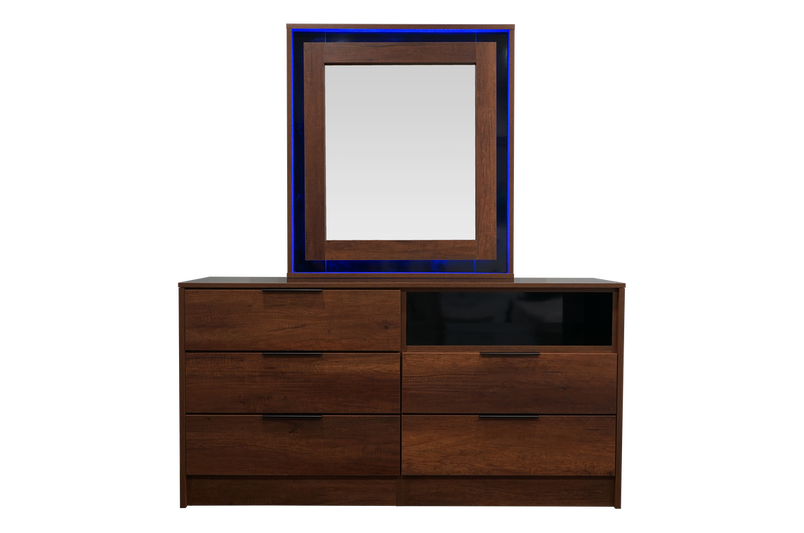 Budapest Dresser in Caramel with Black Glossy Top, with Optional LED Mirror
