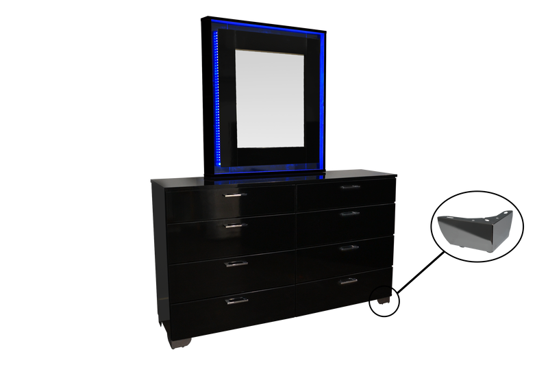 Florence Dresser in Black Glossy, with Chrome Legs & Optional LED Mirror