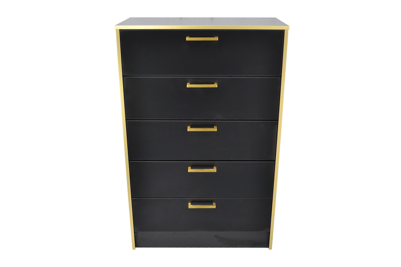 London Chest in Black Matte with Gold Trim