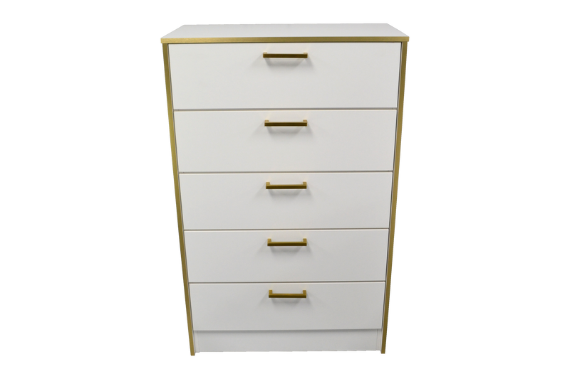 London Chest in White Matte with Gold Trim