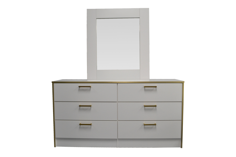 London Dresser in White Matte with Gold Trim, with Optional Mirror