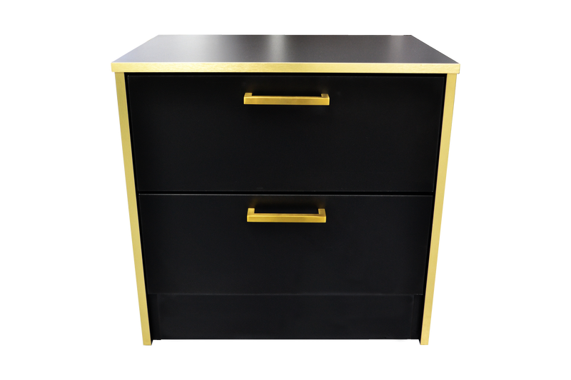 London Nightstand in Black Matte with Gold Trim