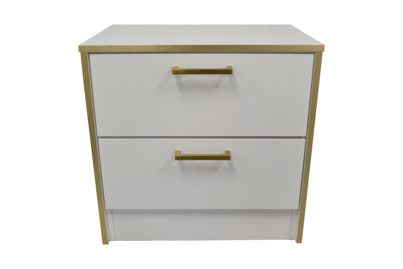London Nightstand in White Matte with Gold Trim