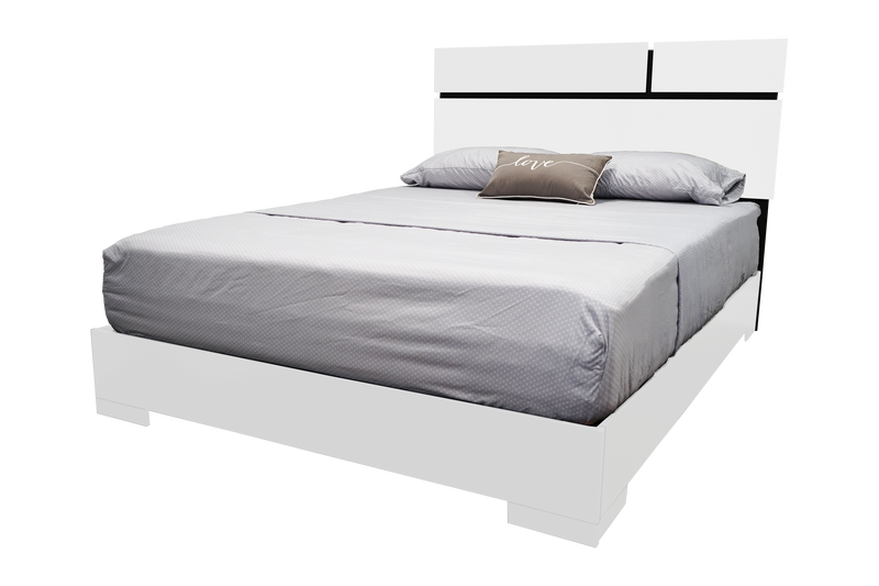Metro Bed in White Matte with Black Gloss Accent, with Modern Platform