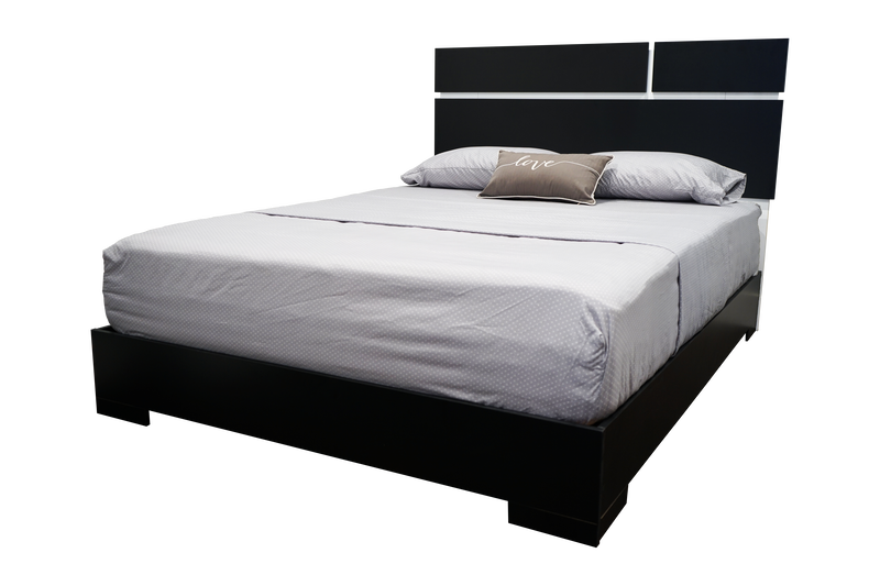 Metro Bed in Black Matte with White Gloss Accent, with Modern Platform