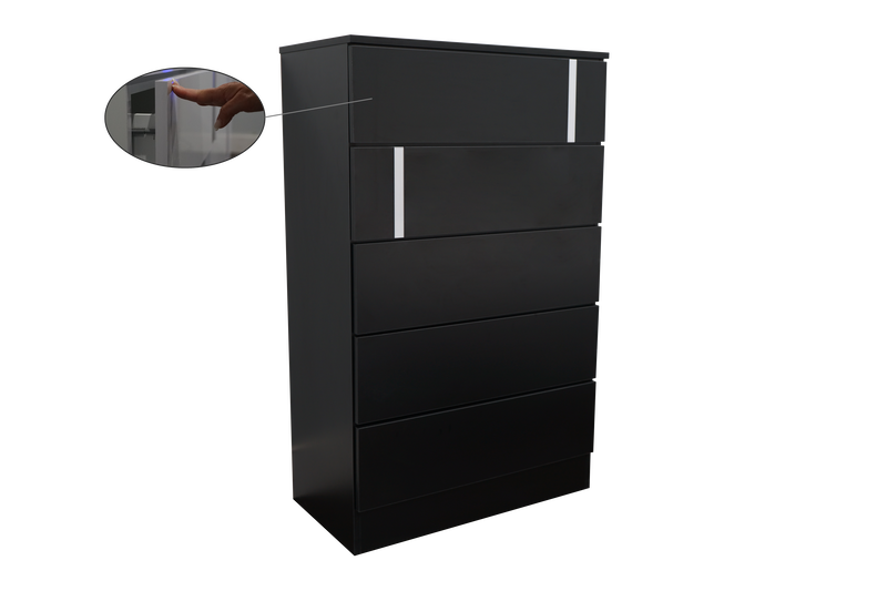 Metro Chest in Black Matte with White Glossy Accent, with Touch-Open Drawers