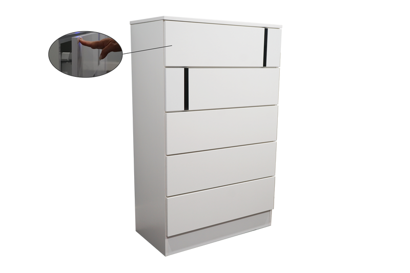 Metro Chest in White Matte with Black Glossy Accent, with Touch-Open Drawers