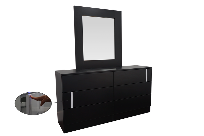 Metro Dresser in Black Matte with White Glossy Accent, with Touch-Open Drawers & Optional Mirror