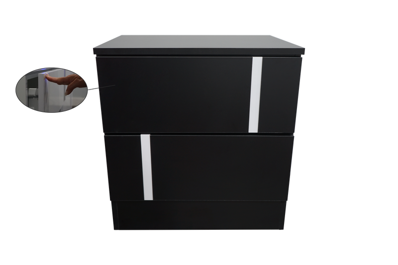 Metro Nightstand in Black Matte with White Glossy Accent, with Touch-Open Drawers