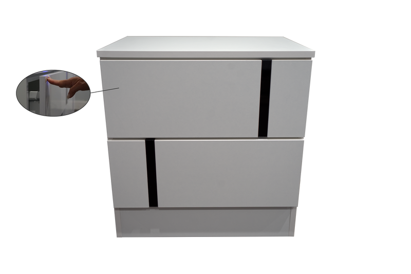 Metro Nightstand in White Matte with Black Glossy Accent, with Touch-Open Drawers